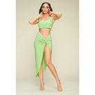 Summer Days Solid Crop Top & Split Thigh Twist Slit Skirt Set-Women - Apparel - Short sets-NXTLVLNYC