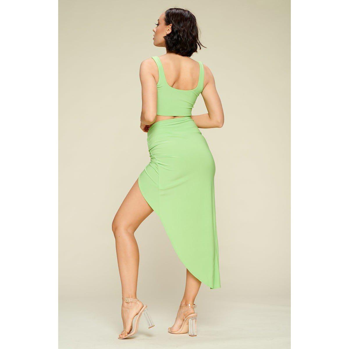 Summer Days Solid Crop Top & Split Thigh Twist Slit Skirt Set-Women - Apparel - Short sets-NXTLVLNYC