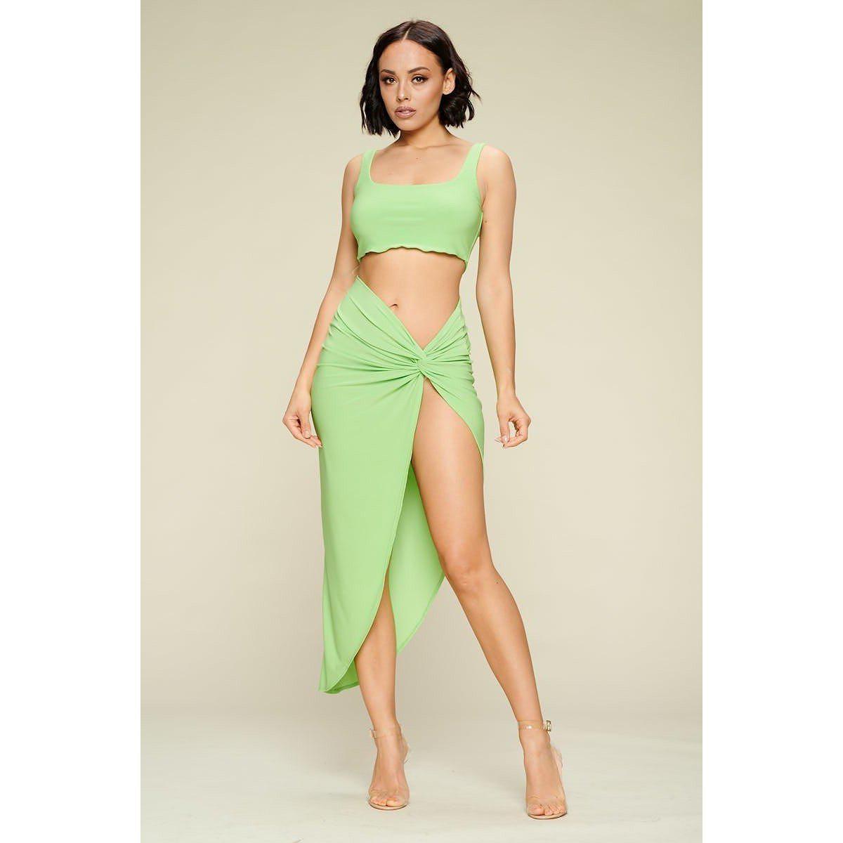 Summer Days Solid Crop Top & Split Thigh Twist Slit Skirt Set-Women - Apparel - Short sets-NXTLVLNYC