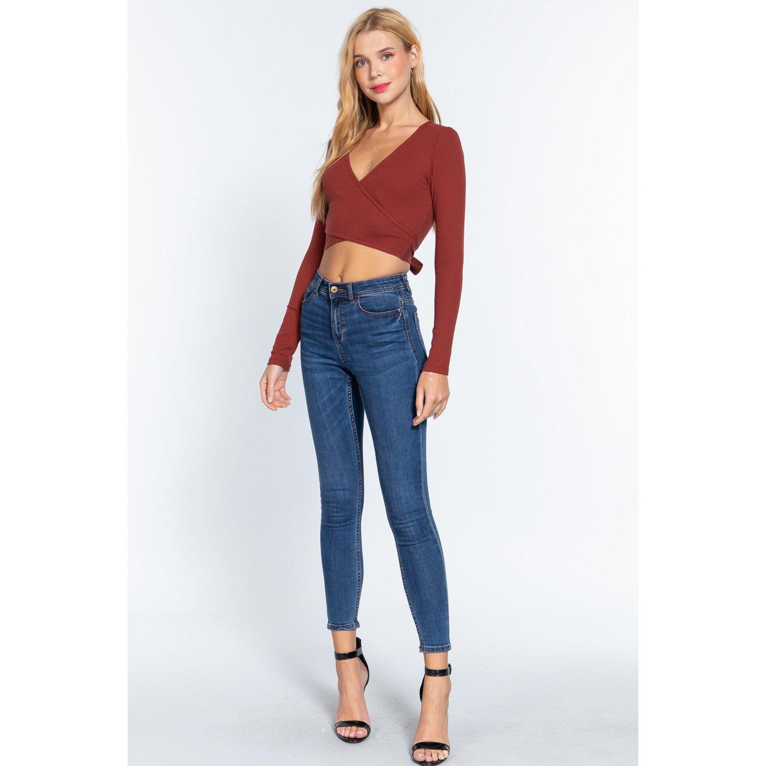 Surplice W/tie Rib Knit Top-NXTLVLNYC