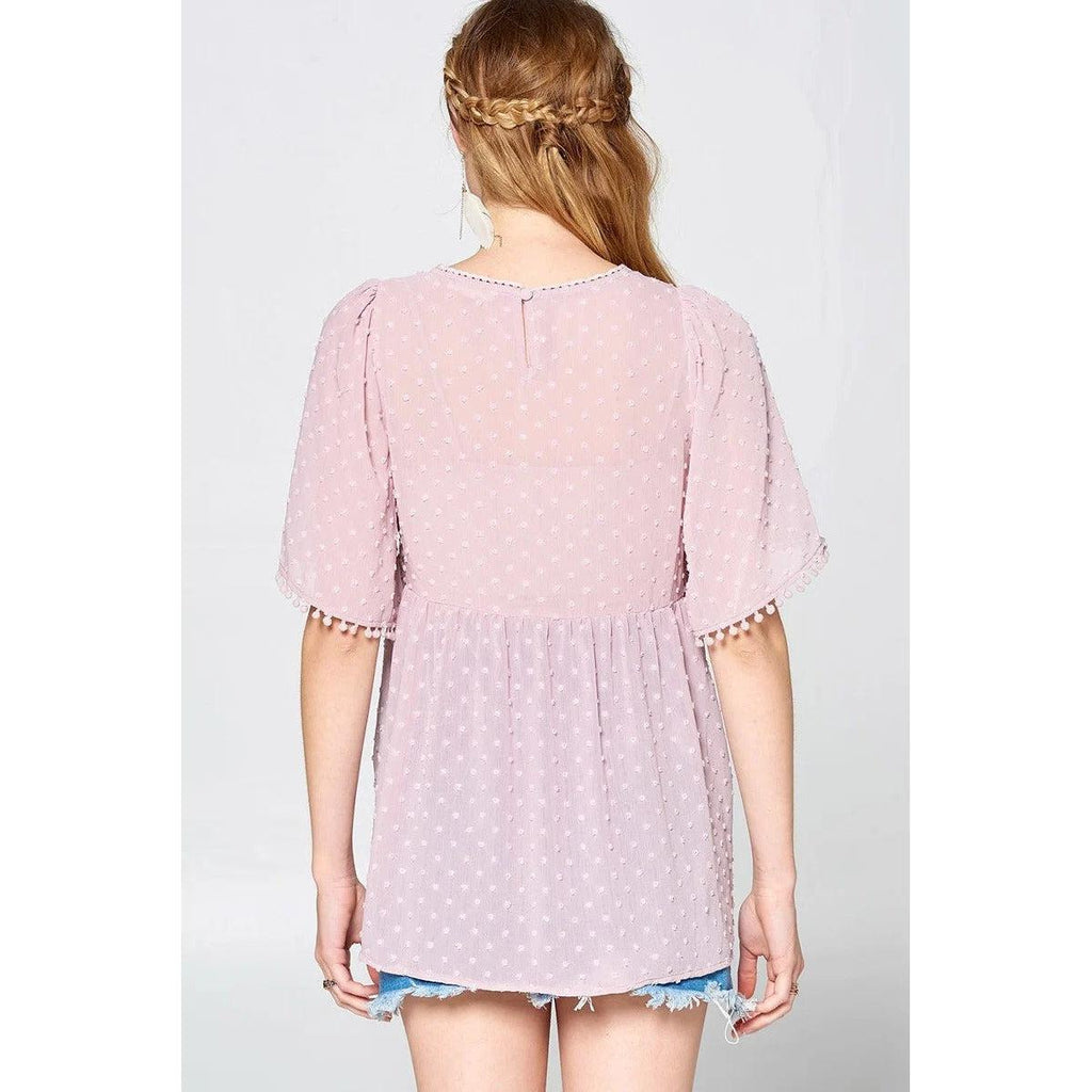 This Detailed Lace Trimmed Bubble Chiffon Blouse-Shirts & Tops-NXTLVLNYC