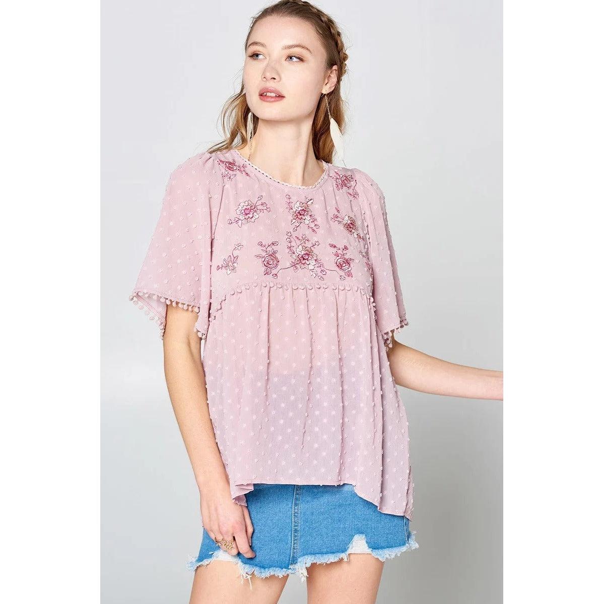 This Detailed Lace Trimmed Bubble Chiffon Blouse-Shirts & Tops-NXTLVLNYC