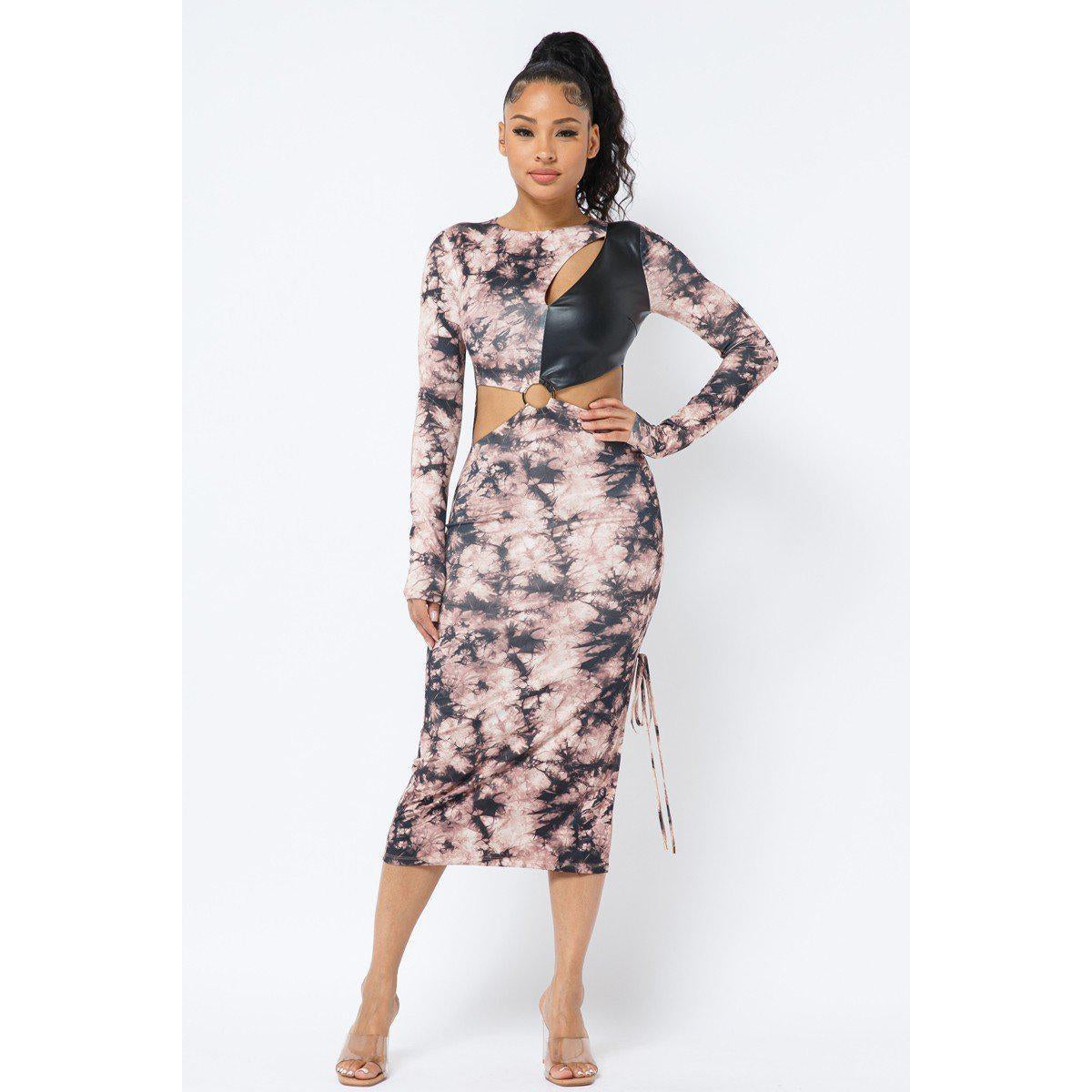 Tie Dye Long Sleeve Midi Dress-Dresses-NXTLVLNYC