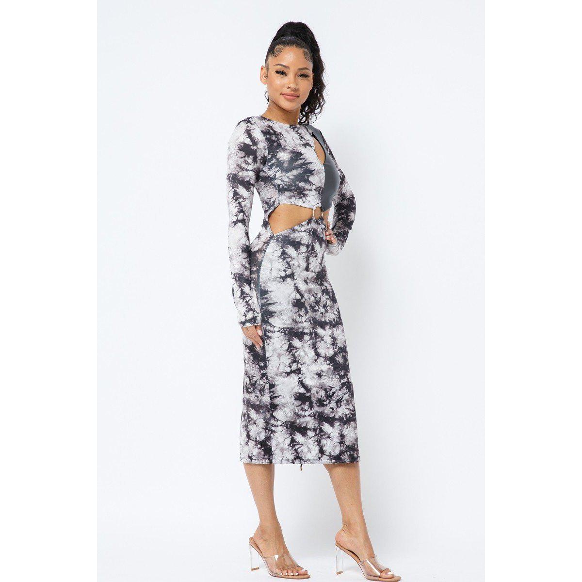 Tie Dye Long Sleeve Midi Dress-Dresses-NXTLVLNYC