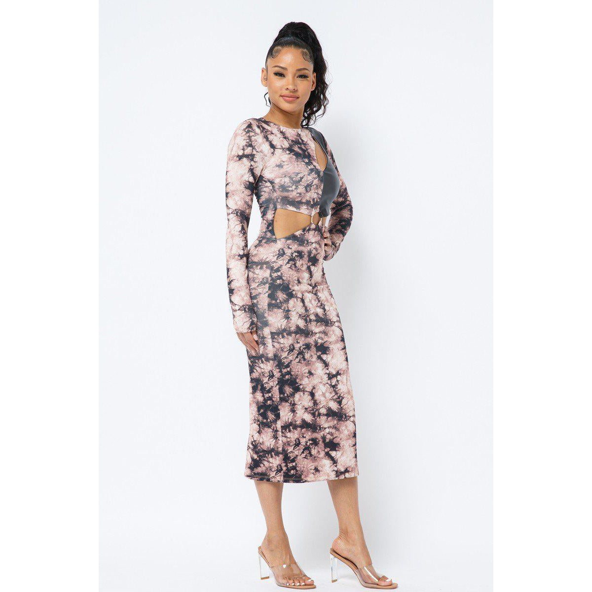 Tie Dye Long Sleeve Midi Dress-Dresses-NXTLVLNYC