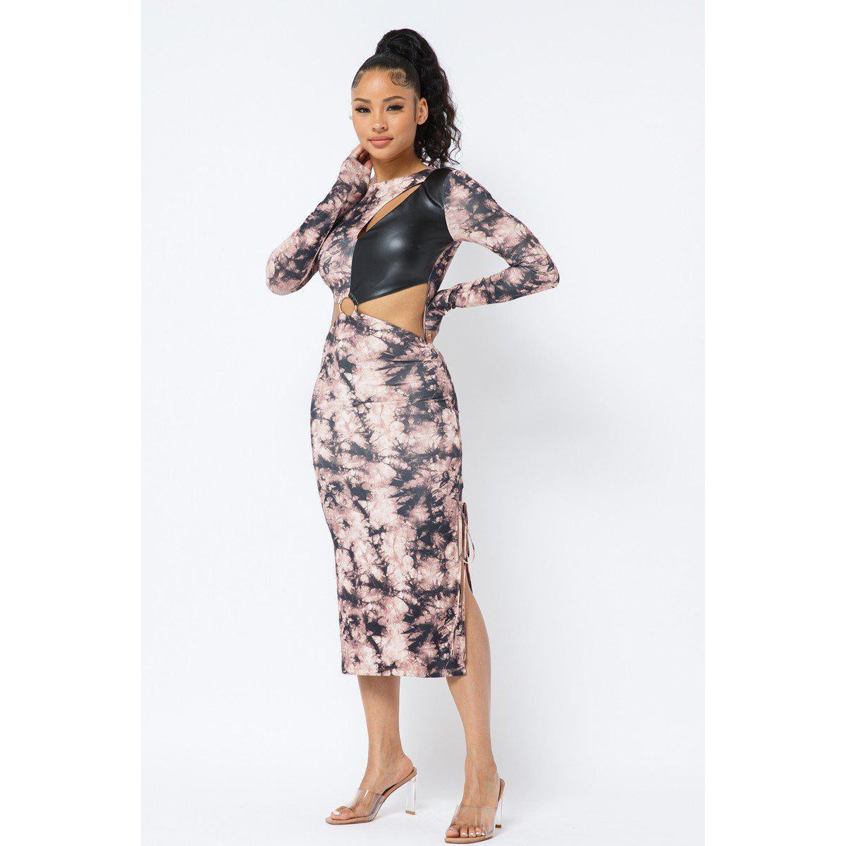 Tie Dye Long Sleeve Midi Dress-Dresses-NXTLVLNYC