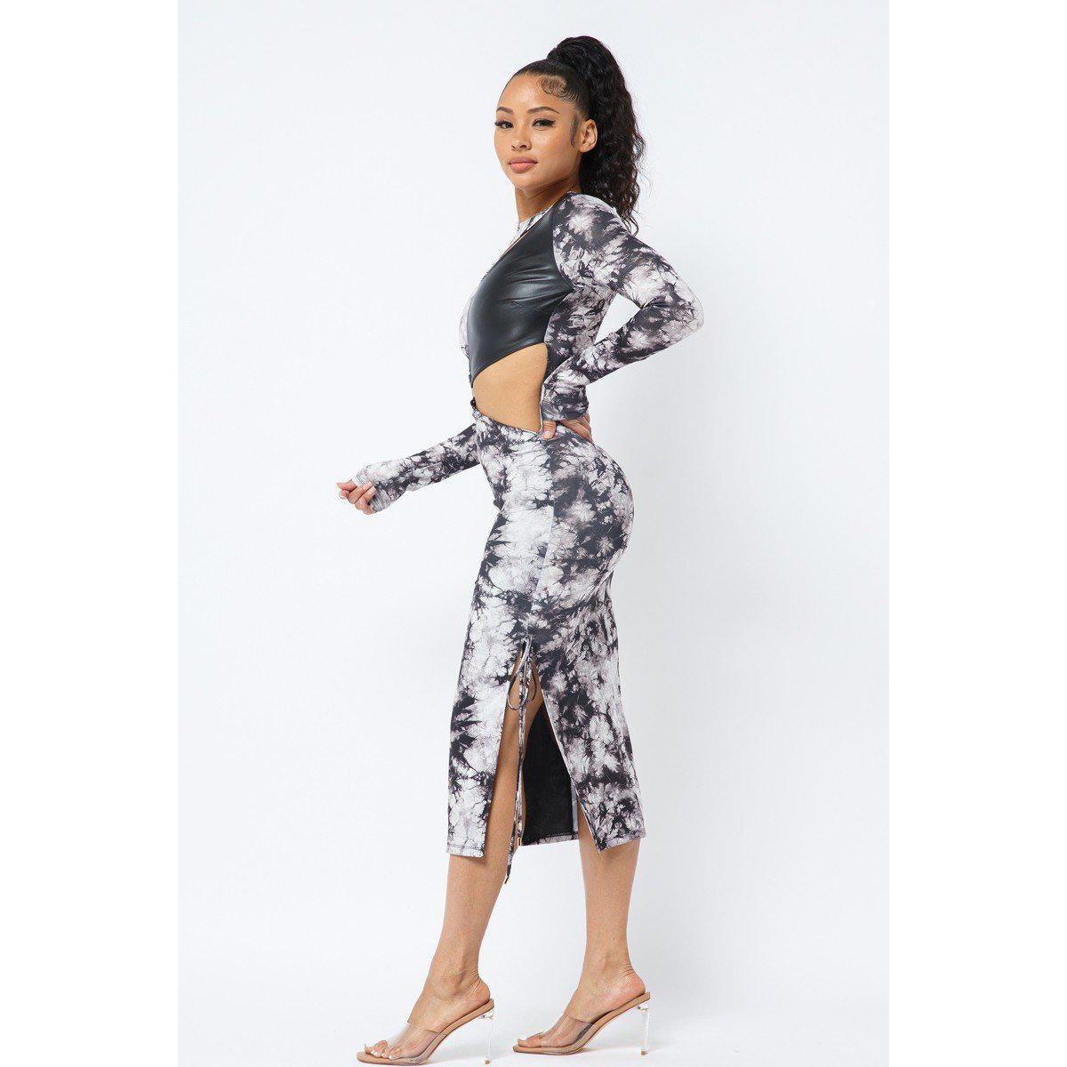 Tie Dye Long Sleeve Midi Dress-Dresses-NXTLVLNYC