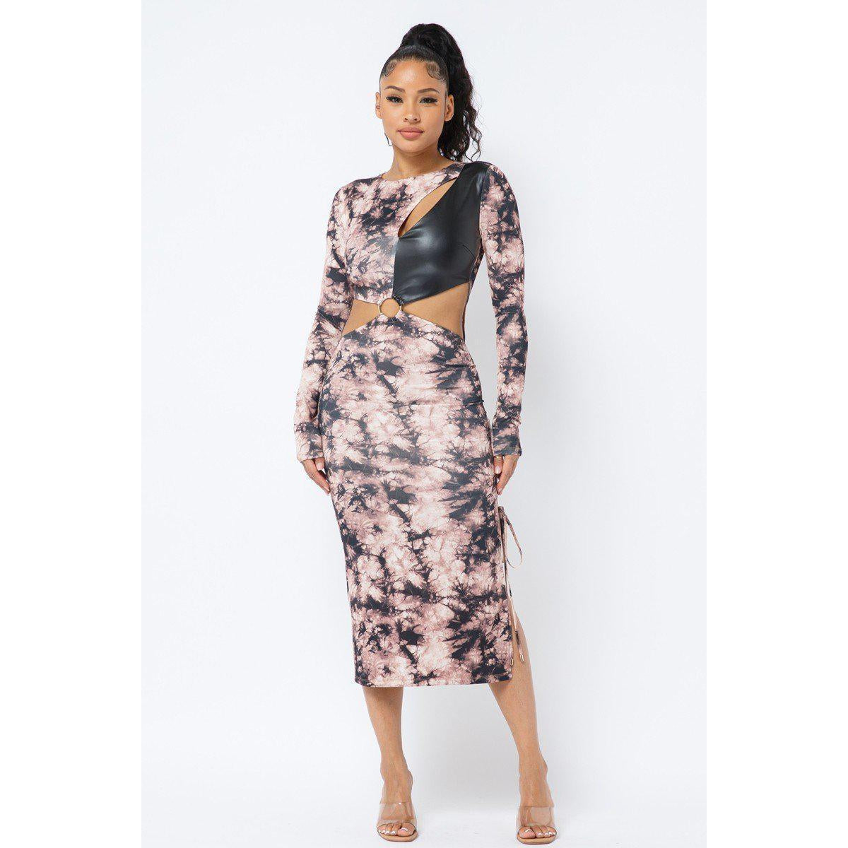 Tie Dye Long Sleeve Midi Dress-Dresses-NXTLVLNYC