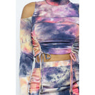 Tie Dye Open Shoulder Long Sleeve Top And Matching Skirt W Ruching Details-Women - Apparel - Dresses - Casual-NXTLVLNYC