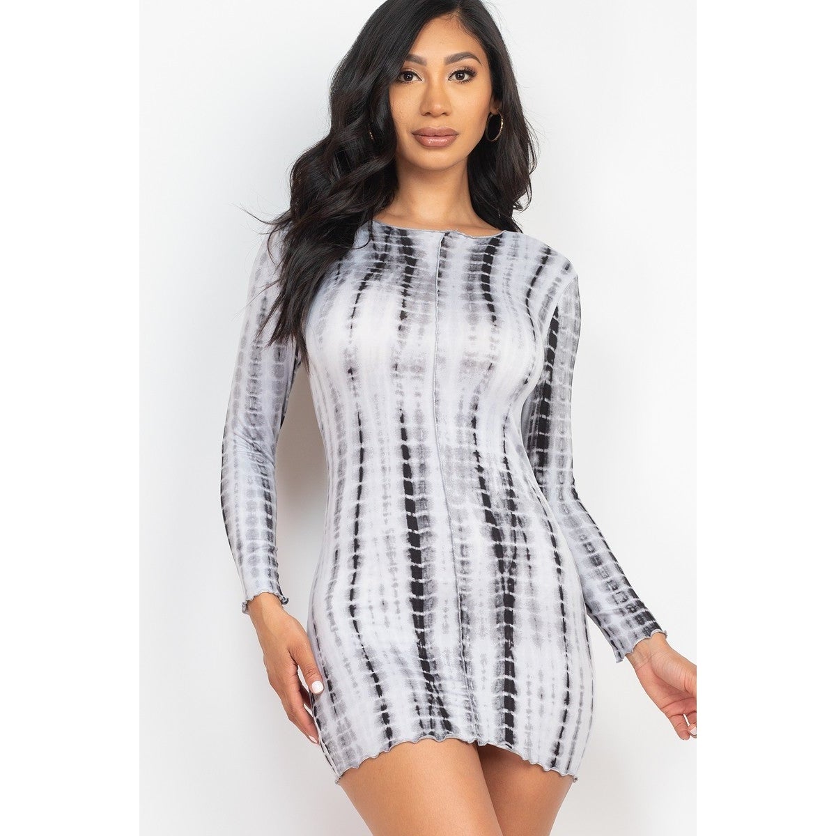 Tie-dye Printed Lettuce Trim Bodycon Dress-NXTLVLNYC