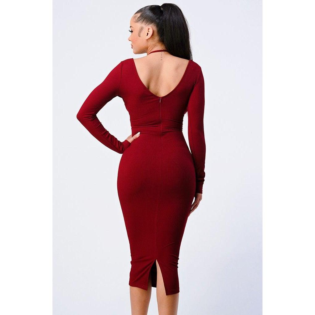 Trendy Front Shirring Cut-out Long Sleeved Dress-NXTLVLNYC