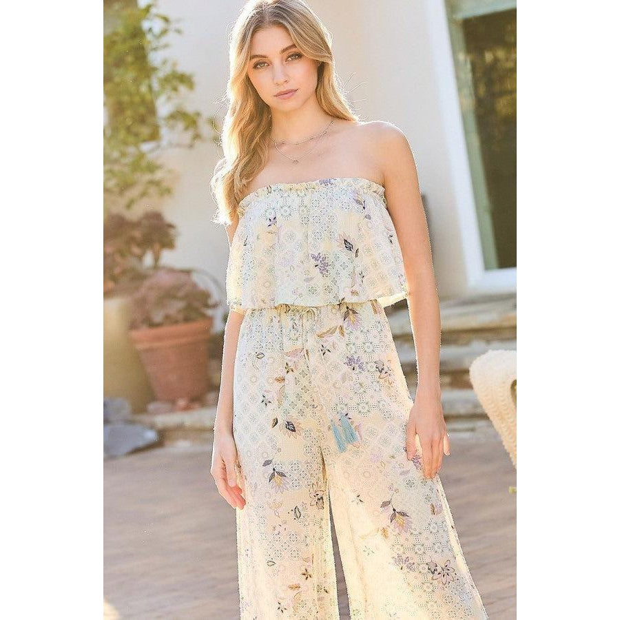 Tube Top With Tier Ruffle Waist Elastic Bottom Lace Trim Jumpsuit-NXTLVLNYC
