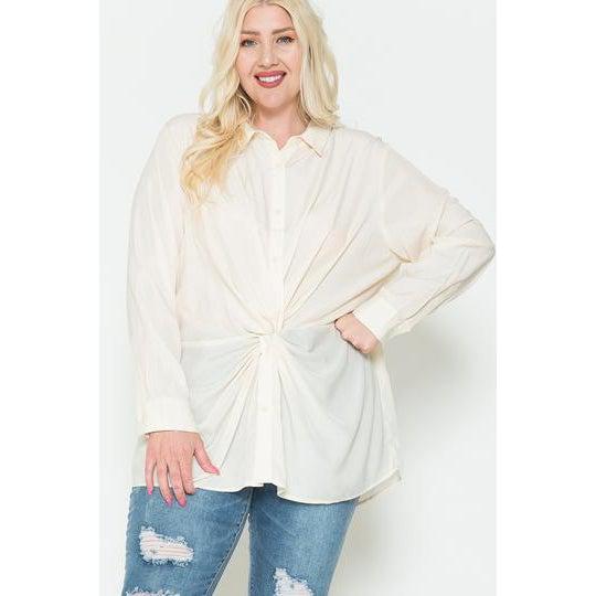 Twisted Knot Detail Oversized Satin Shirt-NXTLVLNYC