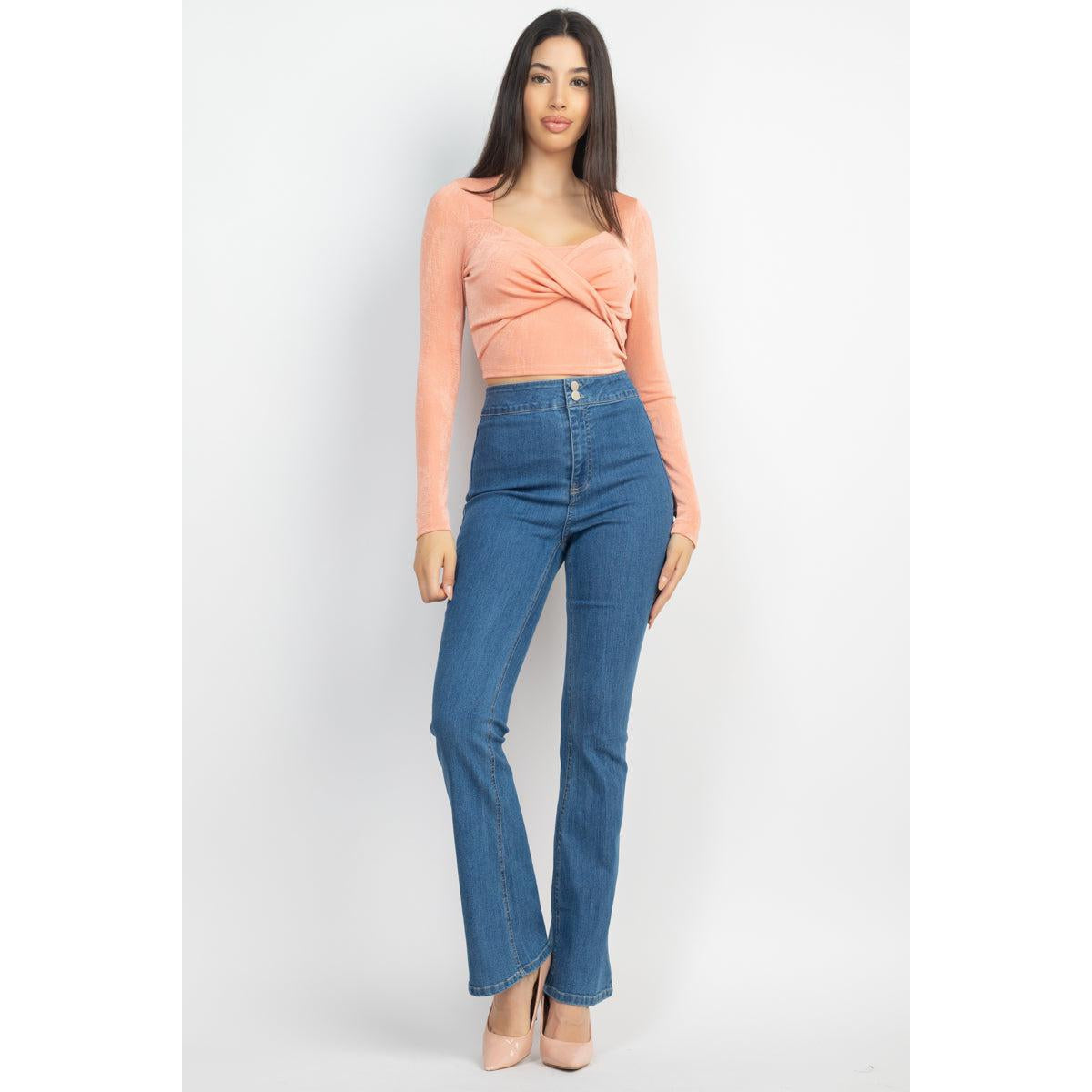 Twisted Velvety Long Sleeve Crop Top-NXTLVLNYC