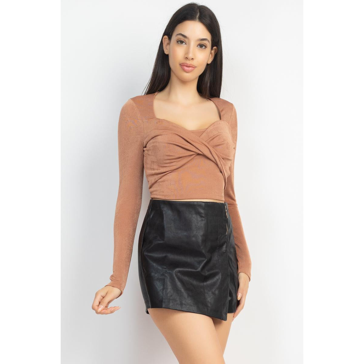 Twisted Velvety Long Sleeve Crop Top-NXTLVLNYC