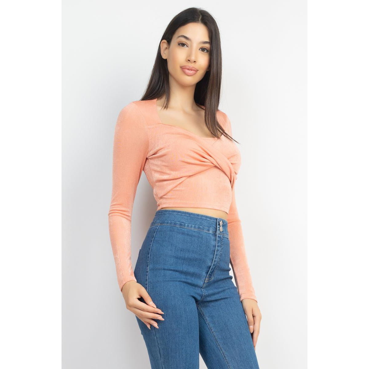 Twisted Velvety Long Sleeve Crop Top-NXTLVLNYC