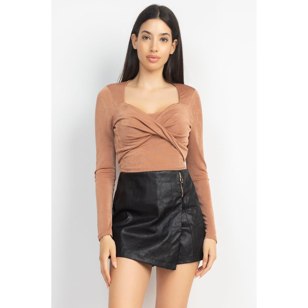 Twisted Velvety Long Sleeve Crop Top-NXTLVLNYC