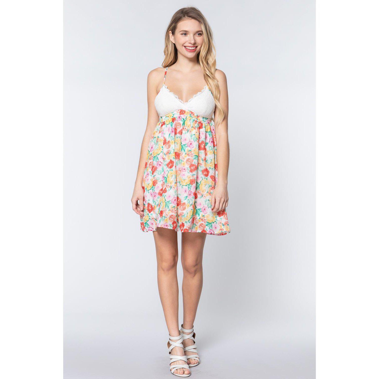 V-neck Open Back Floral Mini Dress-Clothing Dresses-NXTLVLNYC