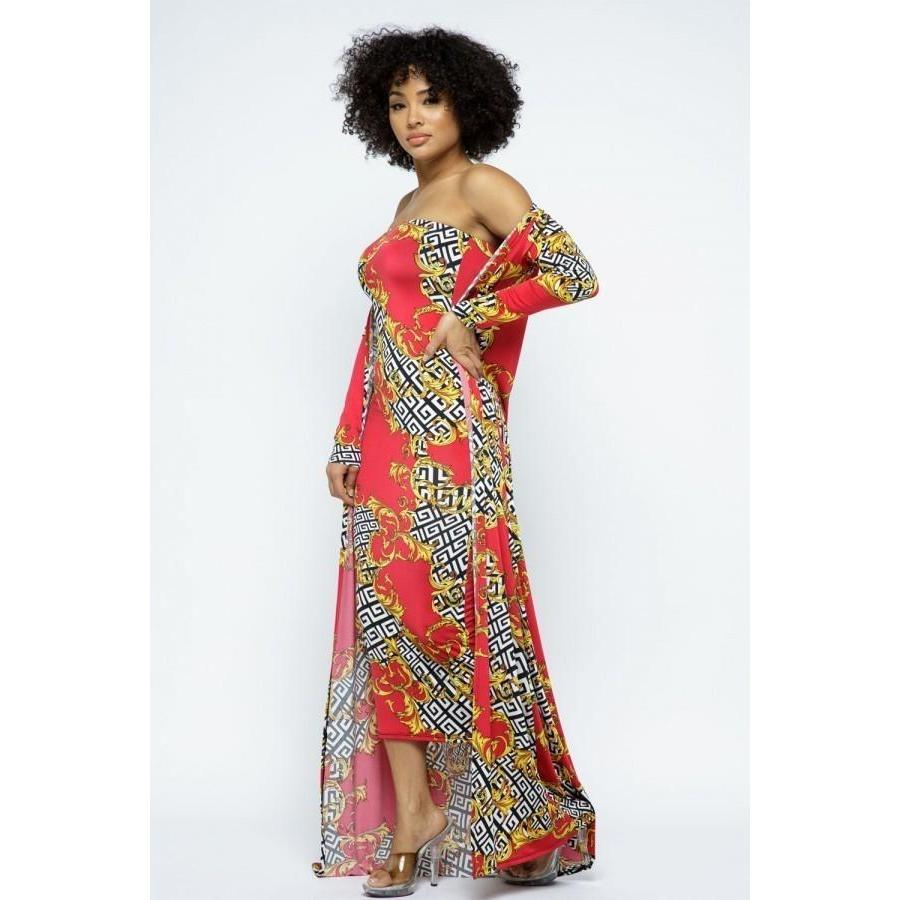 Venechia Print Tube Dress With Cardigan Set-Women - Apparel - Skirts - Maxi-NXTLVLNYC