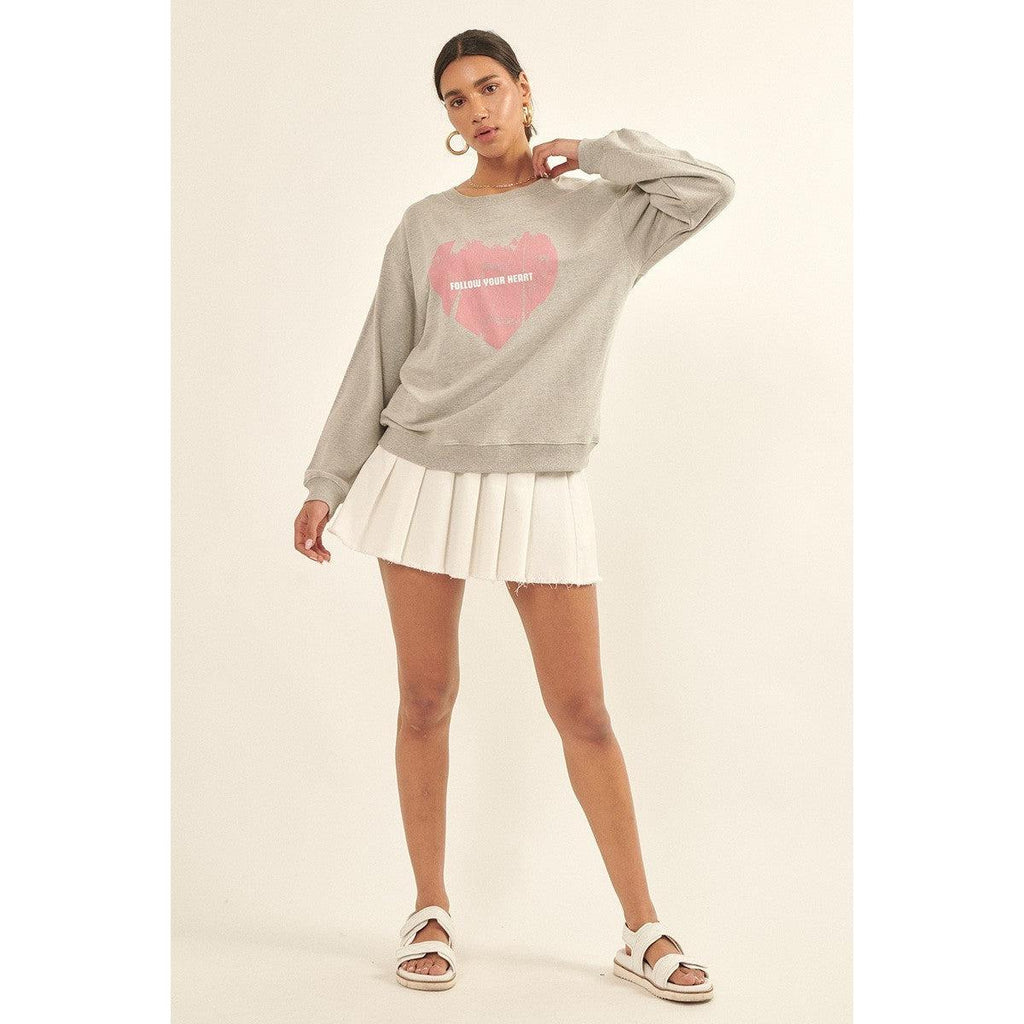 Vintage-style Heart Graphic Print French Terry Knit Sweatshirt-Shirts & Tops-NXTLVLNYC