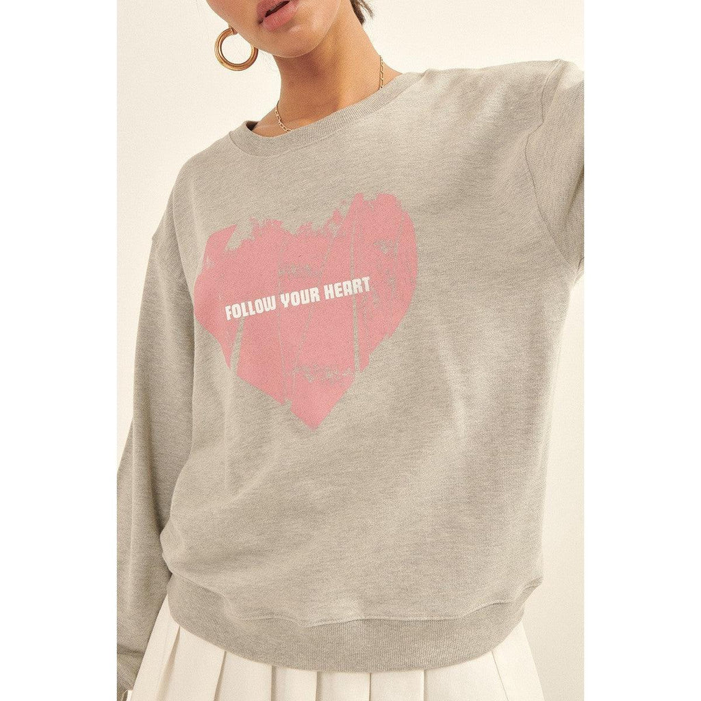 Vintage-style Heart Graphic Print French Terry Knit Sweatshirt-Shirts & Tops-NXTLVLNYC