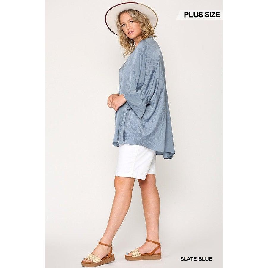 Washed Satin Button Down Loose Fit Top With Hi-lo Hem-Shirts & Tops-NXTLVLNYC
