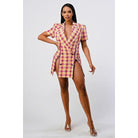 Wide Collared Double Breasted Plaid Blazer Mini Dress-NXTLVLNYC