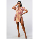 Wide Collared Double Breasted Plaid Blazer Mini Dress-NXTLVLNYC