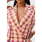 Wide Collared Double Breasted Plaid Blazer Mini Dress-NXTLVLNYC