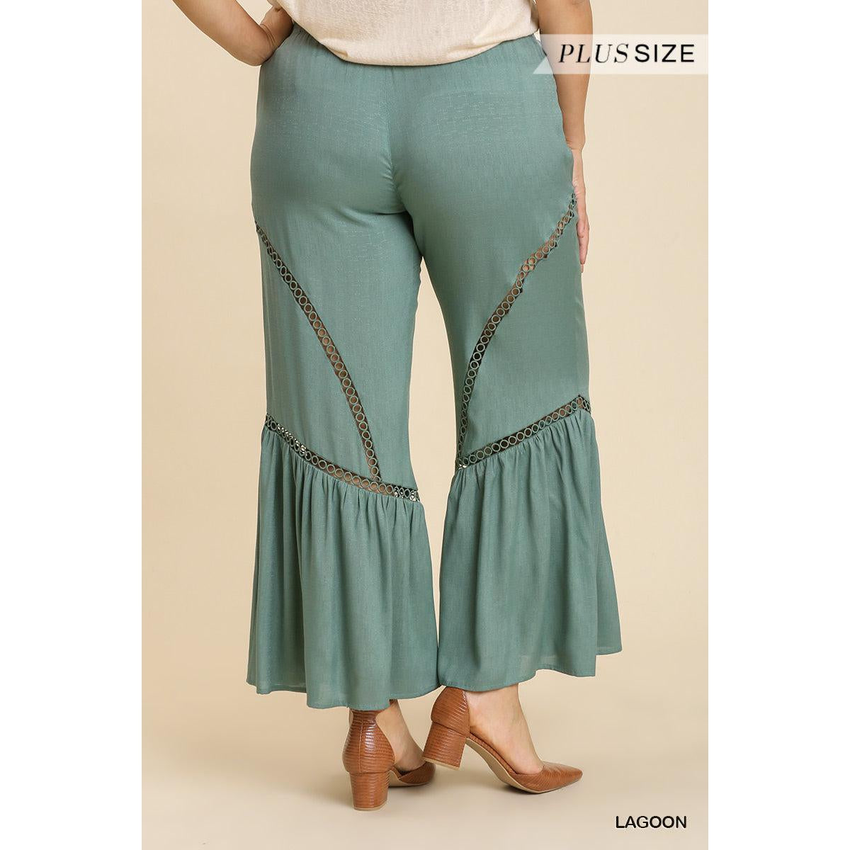 Wide Leg Elastic Waist Lace Tape Pants-NXTLVLNYC