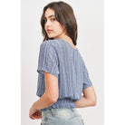 Woven Printed Crinkle Gauze Waist Smocking Short Sleeve Top-Clothing Tops-NXTLVLNYC